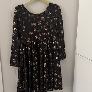 Pink Chicken Black Dress with Skull Print